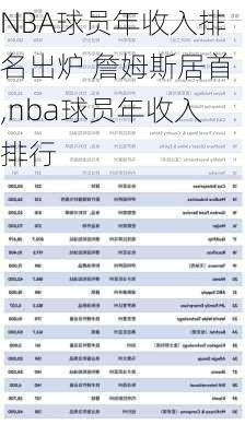 NBA球员年收入排名出炉 詹姆斯居首,nba球员年收入排行