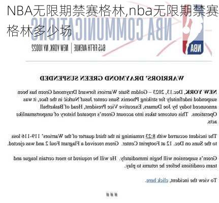 NBA无限期禁赛格林,nba无限期禁赛格林多少场