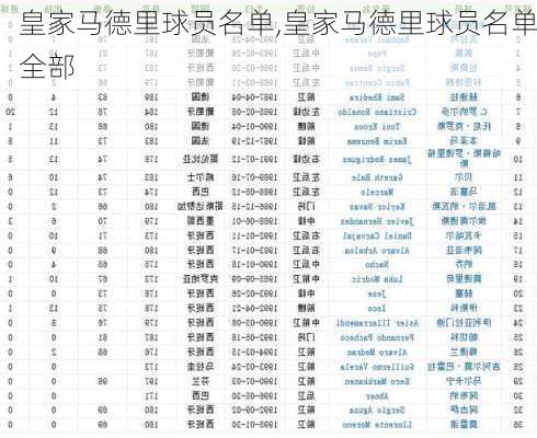 皇家马德里球员名单,皇家马德里球员名单全部